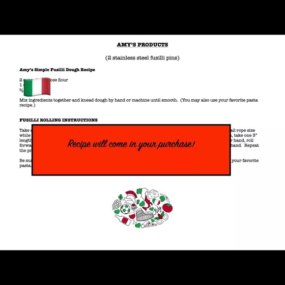 2 Pasta Fusilli Stainless Steel Pins & Recipe - Picture 1 of 8